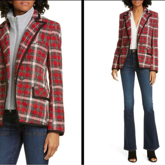 $698 Veronica Beard Harriet Cutaway Dickey Jacket stunning luxe red tweed sz 2 - Picture 4 of 16